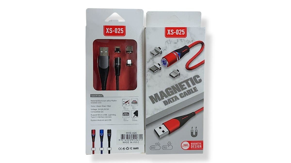 XS-025 Μαγνητικό Καλώδιο Φόρτισης 3 σε 1 (Micro - Lightning - USB C ) Μαύρο
