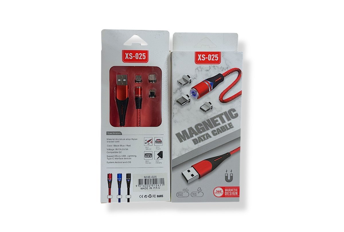 XS-025 Μαγνητικό Καλώδιο Φόρτισης 3 σε 1 (Micro - Lightning - USB C )  Κόκκινο